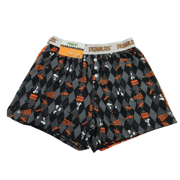 Peanuts Fleece Boxer Briefs Mens Small Orange Black Set of 2 Soft Underwear - Picture 3 of 10